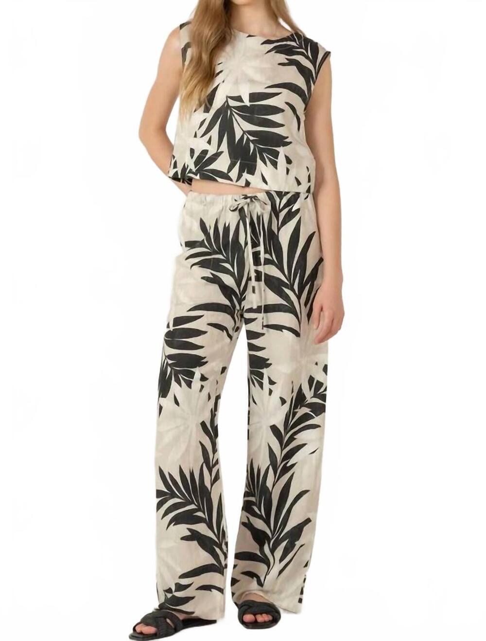 NEW DEX wide leg drawstring trousers in abstract leaf